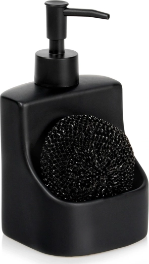 Dispenser voor afwasmiddel met sponsvak, keramisch, zwart, 400 ml