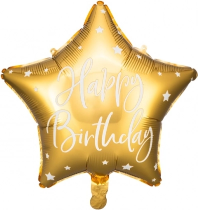 Folieballon ster Happy Birthday 40 cm goud