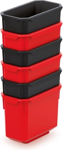 Set of 6 plastic storage boxes KISTENBERG X Block 140 × 75 × 105 mm – black‑red