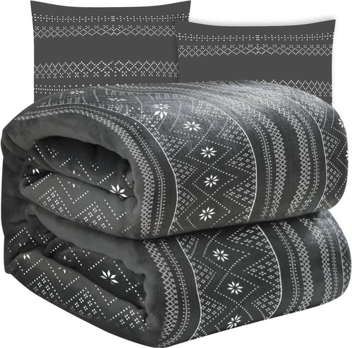 couverture d’hiver douce avec deux housses de coussin RUHHY, gris 160 × 200 cm