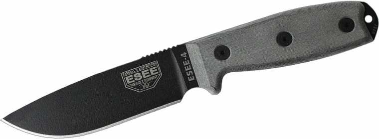 ESEE 4P universeel mes met gladde snede, grijze G10 handgreep, kydex schede Coyote Brown