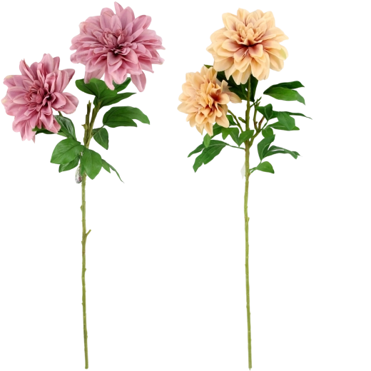 Artificial dahlia sprig with two blooms 95 cm, assorted colors