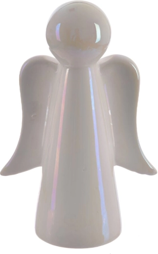 White ceramic angel with pearlescent effect, 16 cm