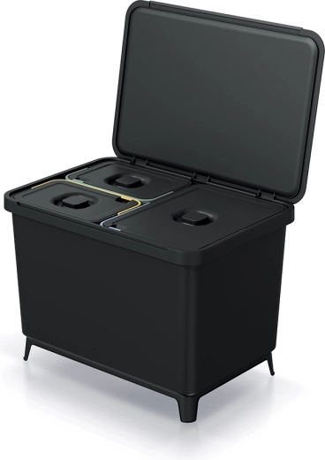 Sortier-Mülleimer SYSTEMA 23 + 2×10 l, schwarz, recycelter Kunststoff