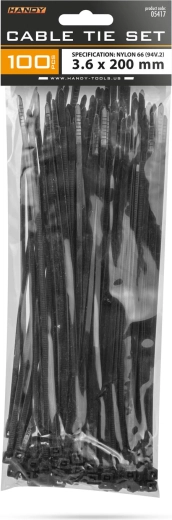 Colliers de serrage noirs 200 × 3,6 mm, 100 pièces
