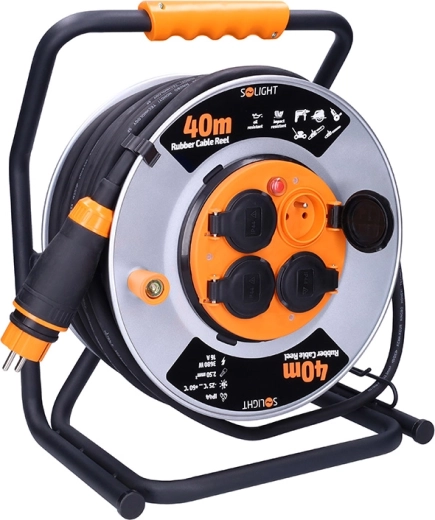 Solight verlengkabel op metalen haspel 40 m, 4 stopcontacten, H07RN-F 3G2,5, IP44