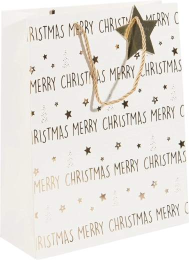 Sac cadeau de Noël blanc et doré 32 × 26 × 10 cm - 1 pièce