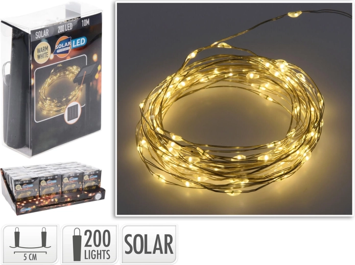 Solar Christmas LED String 10 m, 200 LEDs, Warm White