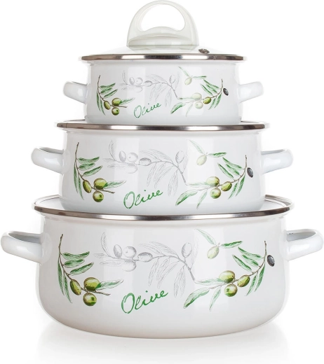 Banquet set geëmailleerde pannen Olives, 6-delig