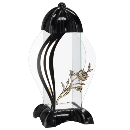 Lantern with Rose motif “Róża”, black, 39 cm - 1 piece