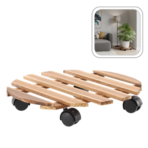 Wooden round rolling plant stand 30 cm