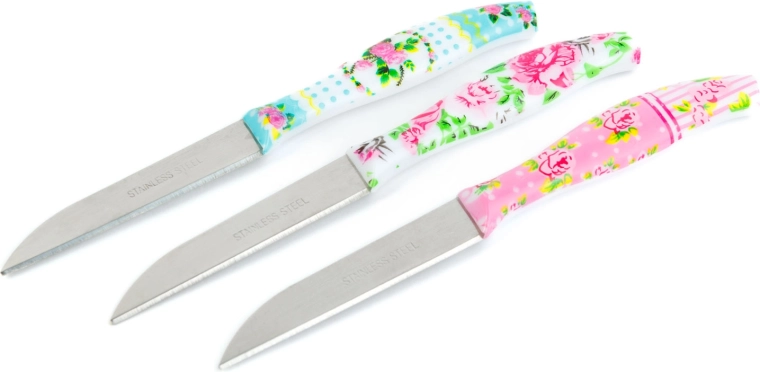 Ensemble de couteaux de cuisine à motif floral, 3 pièces