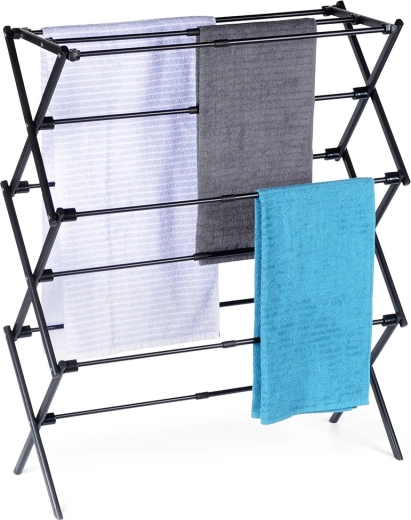 Metalen zwarte telescopische staande droogrek voor wasgoed 47–78 × 94 cm