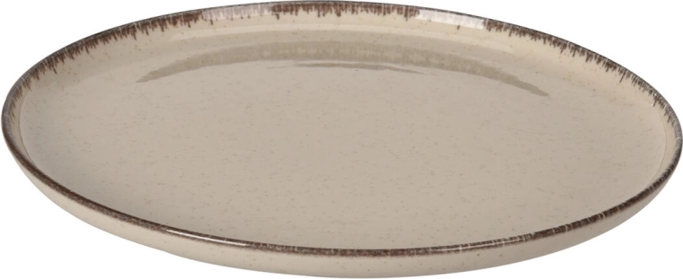 Porcelain Shallow Plate 27 cm, Beige with Brown Rim
