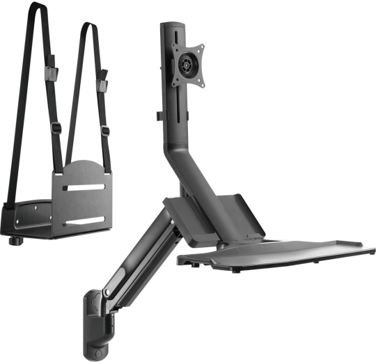 Wall-mounted workstation for monitor, keyboard and PC