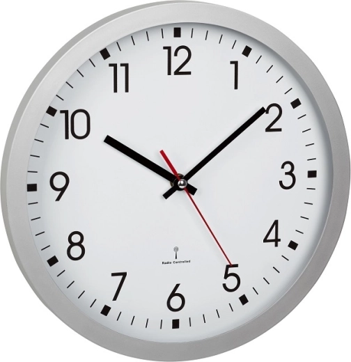 TFA radio-controlled analog wall clock, silver