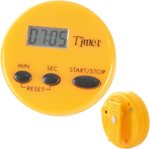 Electronic kitchen timer with magnet and clip, yellow