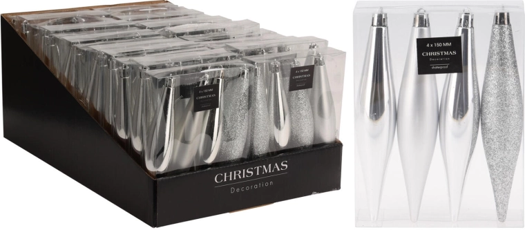 Weihnachtsschmuck Eiszapfen 15 cm – silberner Mix, 4 Stk.