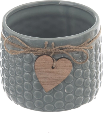 Green-grey ceramic and wood planter 10 × 10 cm