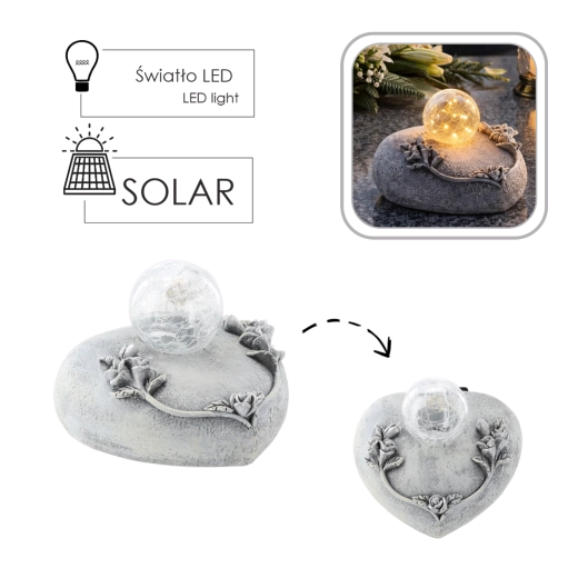 Memorial LED decoration with a glass ball and floral relief - 1 piece