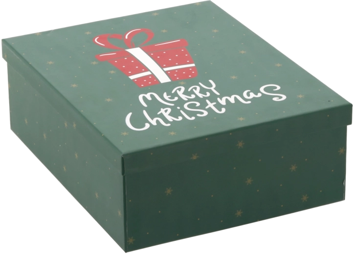 Weihnachts-Geschenkbox grün mit Aufschrift „Merry Christmas“ 27 × 21 × 8,5 cm – 1 Stück
