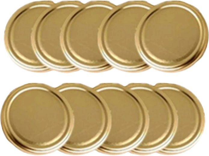 Set mit 10 goldenen Deckeln Ø 66 mit 4 Laschen