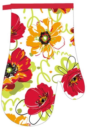 Keukenhandschoen TORO met motief van rode bloemen