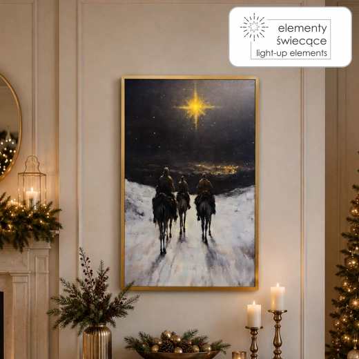 Canvas picture with LED backlighting Three Kings 40 × 60 cm, gold frame