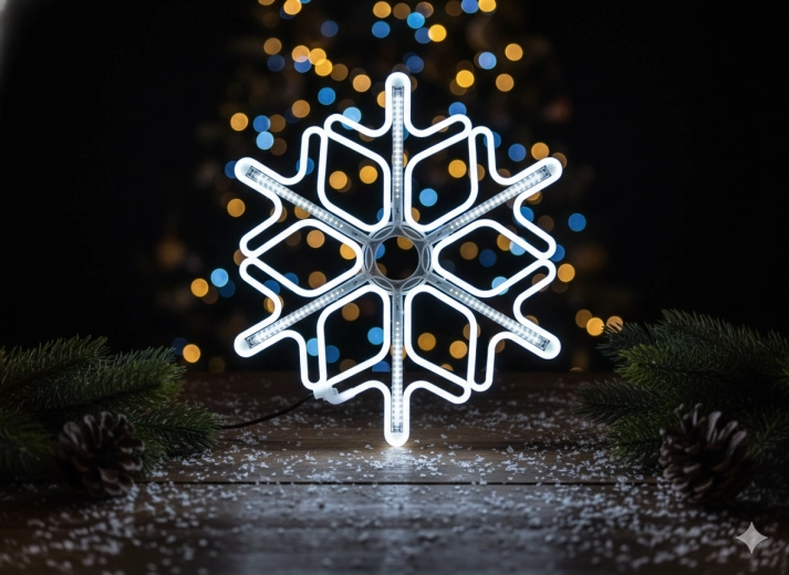 Flocon de neige LED néon 60 cm – blanc froid avec effet flash, intérieur et extérieur