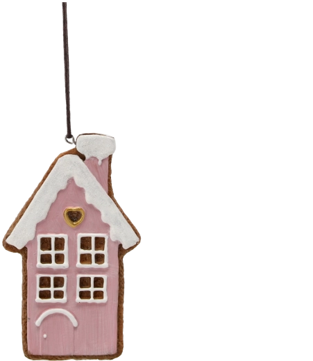 Hängende Weihnachtsdekoration Lebkuchenhaus rosa 12,5 cm – Set 8 Stk. Chomik