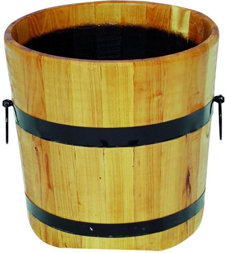 Bac à fleurs en bois avec cerclages métalliques 35 × 35 cm