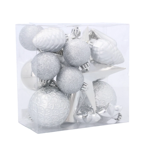 Set van 19 kerstornamenten in rood, goud en zilver