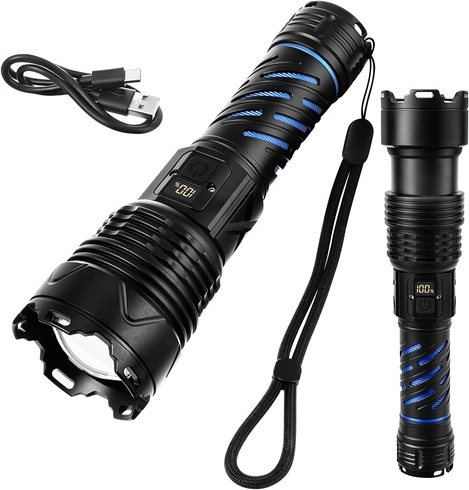 Tactical LED Flashlight 1500 lm TRIZAND, USB‑C, zoom, water‑resistant