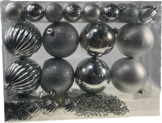Set kerstboomornamenten, 32 stuks, zilver