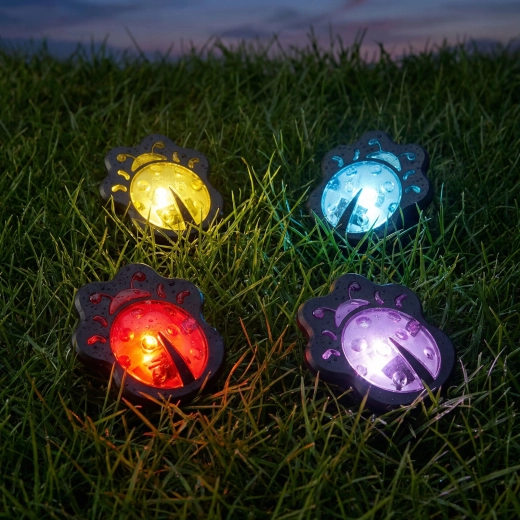 Zonne-energie LED-priklampje in de vorm van een lieveheersbeestje, kleurrijk - 1 stuk