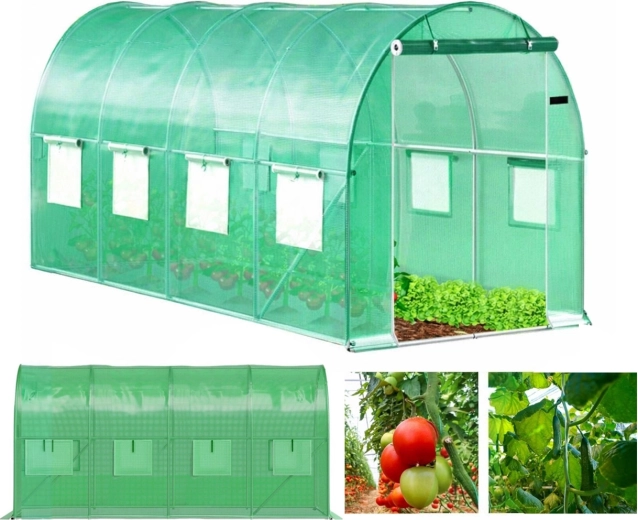 Serre tunnel de jardin 6 × 3 × 2 m, 18 m², structure métallique et bâche PE résistante aux UV