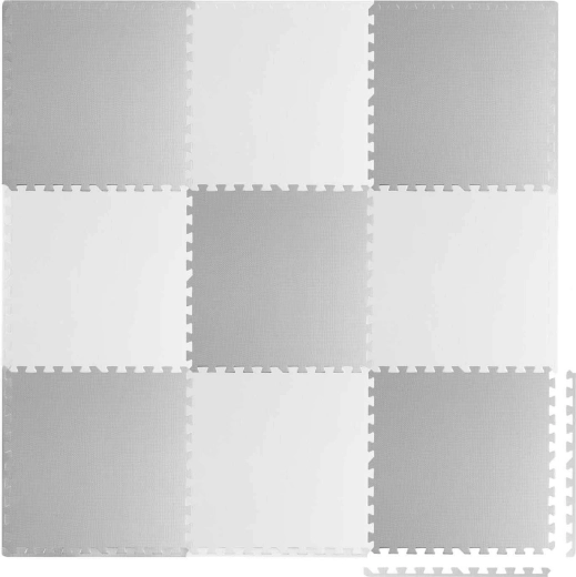Große Schaumstoff-Puzzlematte weiß-grau RICOKIDS 180 × 180 cm, 9 Teile