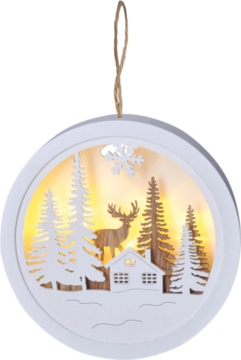 Solight hangende leddecoratie bos en hert, wit/natuurlijk hout - 1 stuk