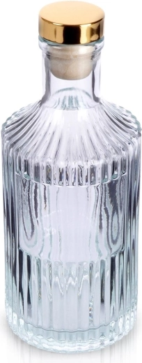 Bouteille en verre avec bouchon 250 ml, rainurée, avec capuchon doré