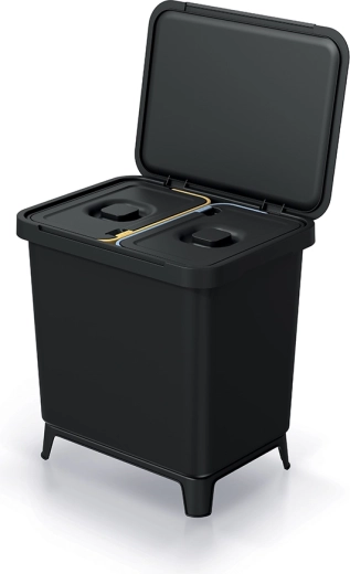 Doppelkammer-Mülleimer 2×10 l aus recyceltem Kunststoff, schwarz