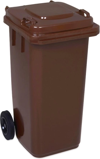 Kunststof afvalcontainer 120 l bruin op wielen