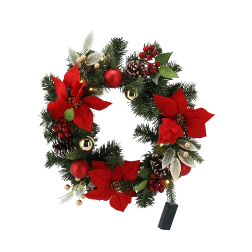 Christmas wreath 40 cm with LED lighting in red-gold decor - 1 piece