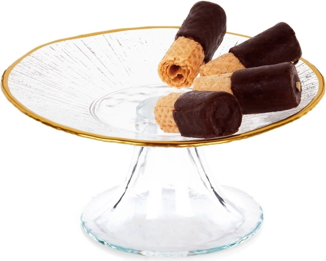 Présentoir à gâteau en verre avec bord doré 15,5 cm