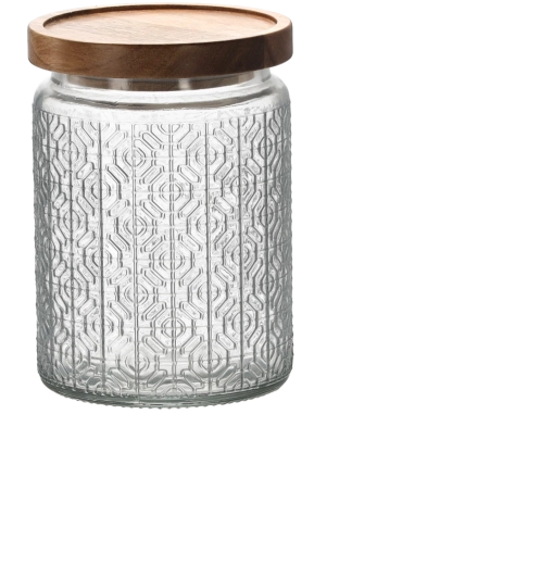 Bocal rond en verre 750 ml avec couvercle en bois