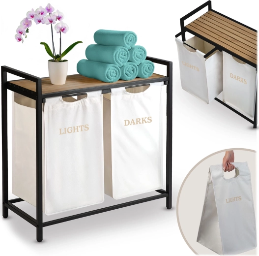 Two-Compartment Laundry Hamper with Shelf 80 L