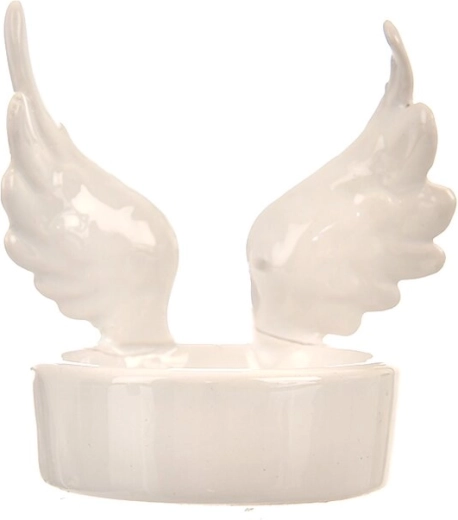 Ceramic wing-shaped candle holder, white mother-of-pearl