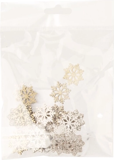 Flocons décoratifs en bois beige et marron – 24 pcs