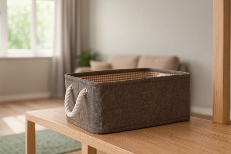 Textiele opbergmand met touwgrepen 30 × 40 × 18 cm bruin