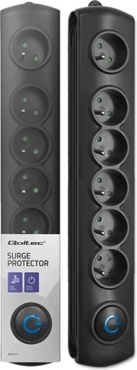 Surge-protected power strip, 6 outlets, 3 m cable, illuminated switch