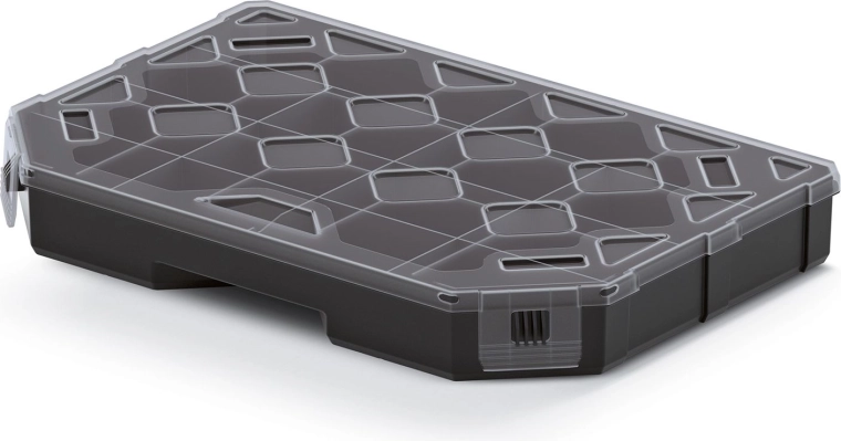 Organizer with dividers 284 × 195 × 40 mm, black with transparent lid